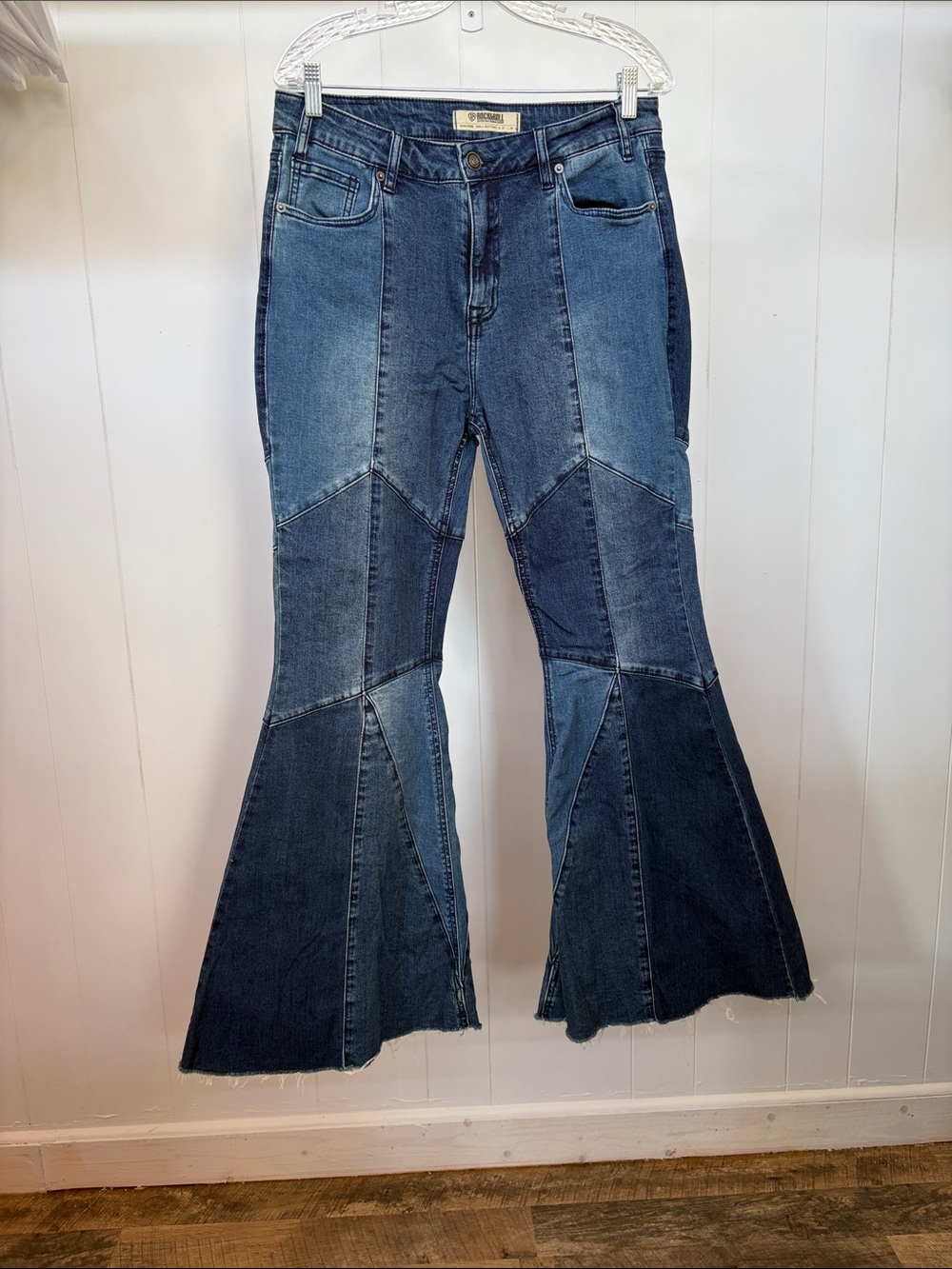 Rock & Roll Patchwork Bell Bottoms for Women - Blue Denim
